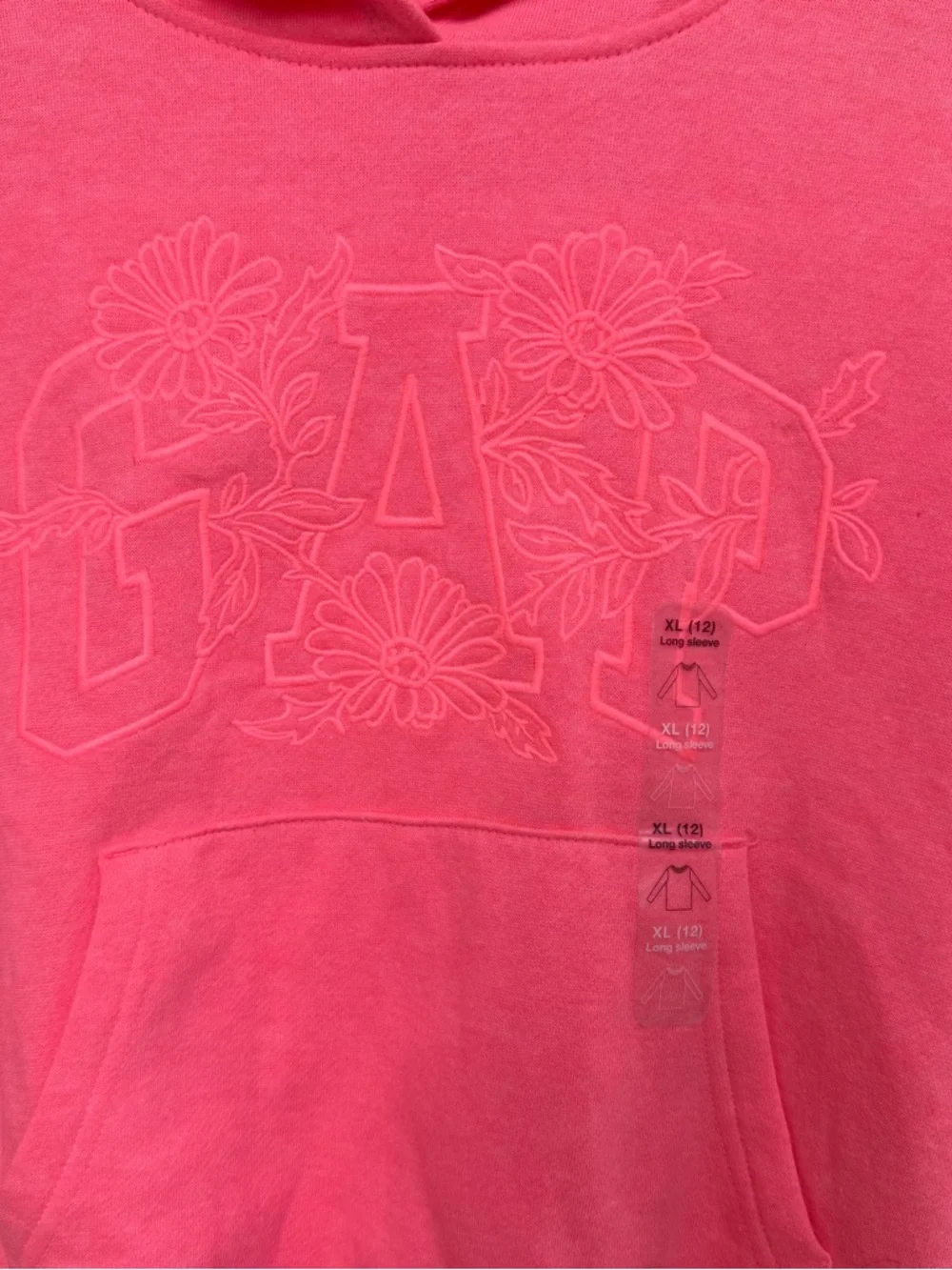 Gap Girl's Soft Long Sleeve Pullover Hooded Sweatshirt Floral Logo Size 12 NWT